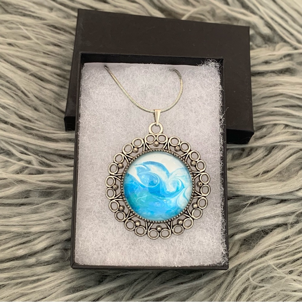 Handmade Fluid Art Necklace- Surf